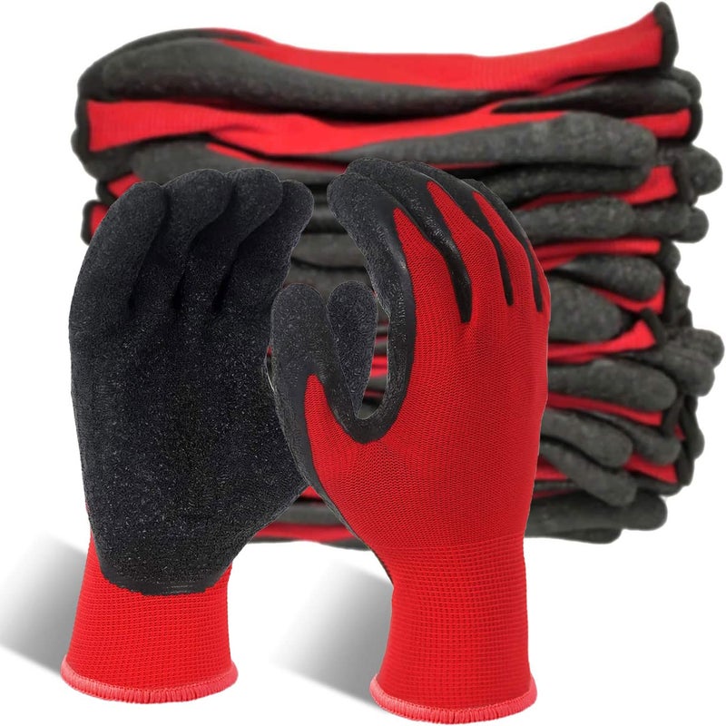 Evridwear Crinkle Latex Rubber Hand Coated Safety Work Gloves for Men Women General Multi Use Construction Warehouse Gardening Assembly Landscaping (XS-Size) 12 Pairs Pack - Image 1